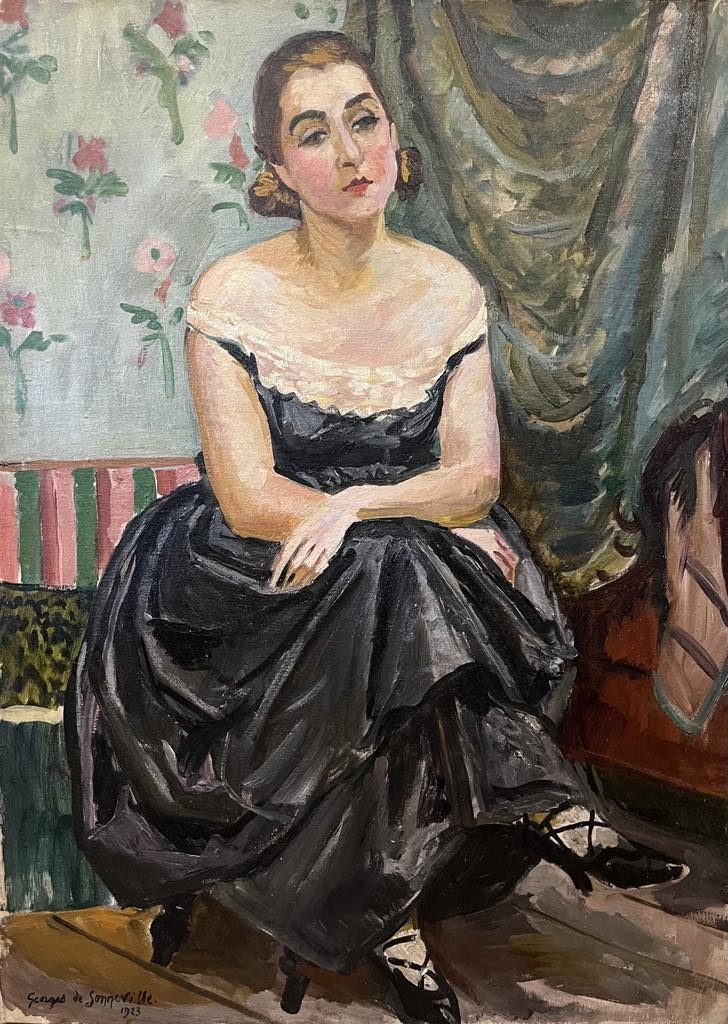 Georges de Sonneville (1889– 1978 ) "Portrait de Germaine Copperie" HST signée 1923  81 x 60 cm