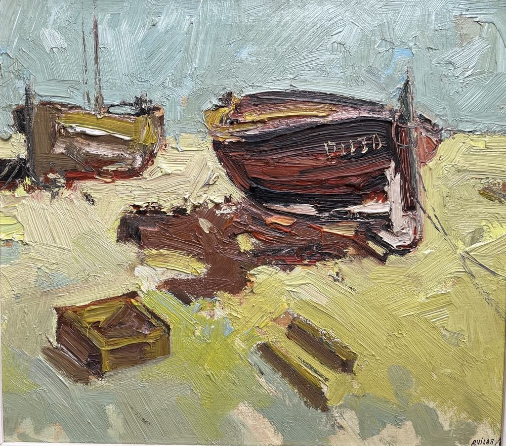 Andrés Rozas Vilar (spain, 20th Century) "barcos". Signed Oil On Panel 32,5 X 36 Cm-photo-2
