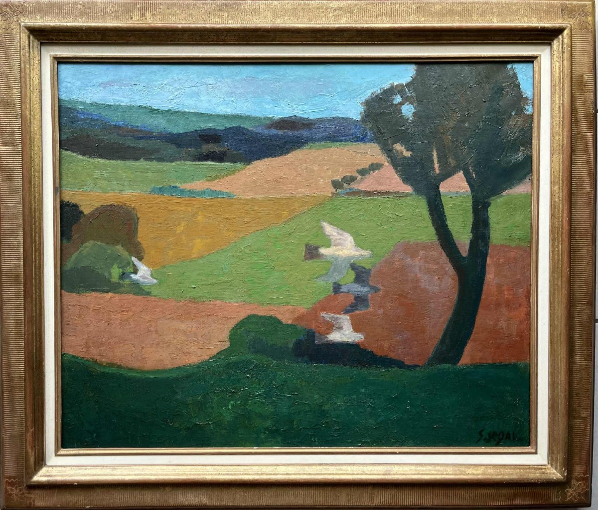 Simon SEGAL (1898 – 1969) - Peintre polonais - "Le vol des oiseaux " HST SBD 60 x 73 cm