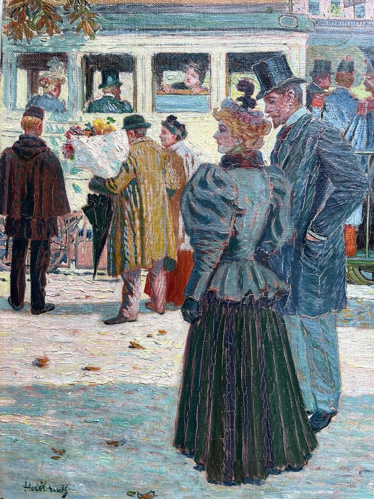 Oswald Heidbrinck (1852 – 1914) "lively Street Scene In Paris" Signed Oil On Canvas  33x41 Cm-photo-4
