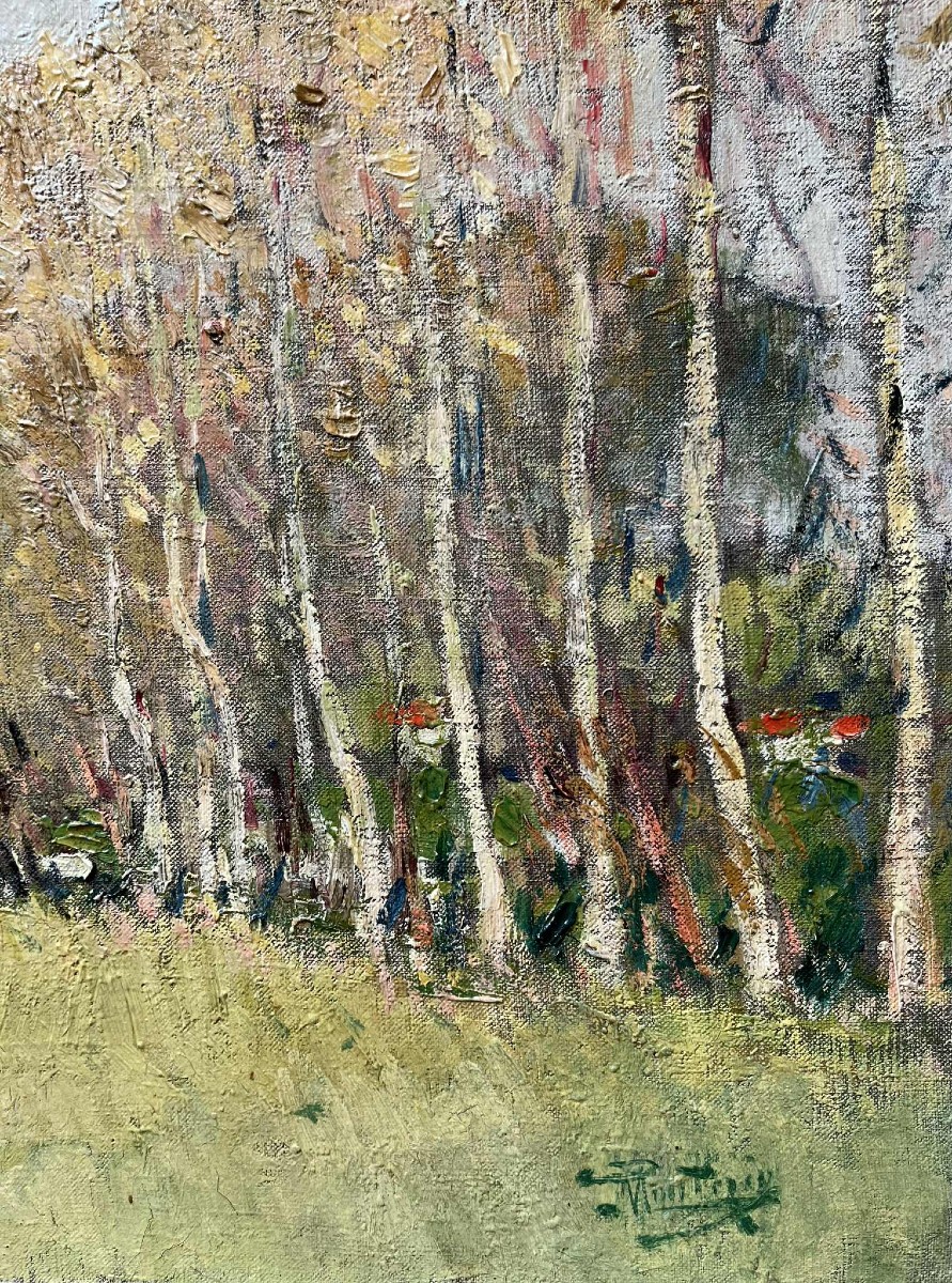 Pierre Eugene MONTEZIN (1874  – 1946 ) « Paysage aux bouleaux » Huile sur toile  32x44,5 cm -photo-3