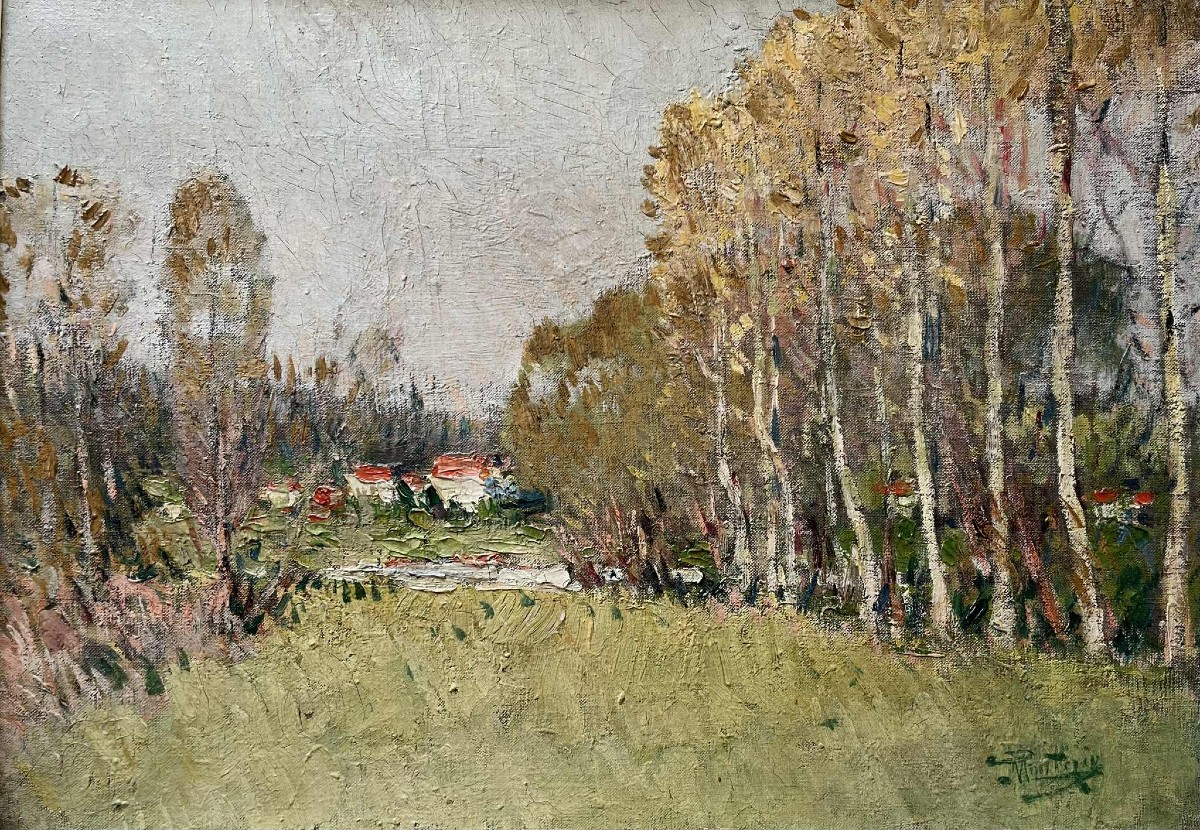Pierre Eugene MONTEZIN (1874  – 1946 ) « Paysage aux bouleaux » Huile sur toile  32x44,5 cm 
