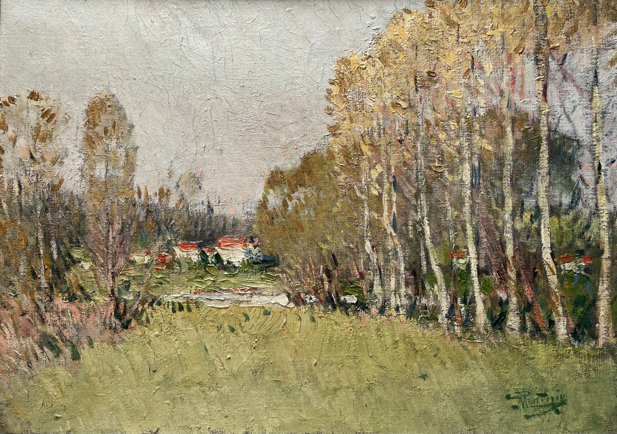 Pierre Eugene Montezin (1874 – 1946) “landscape With Birch Trees” Oil On Canvas 32x44.5 Cm