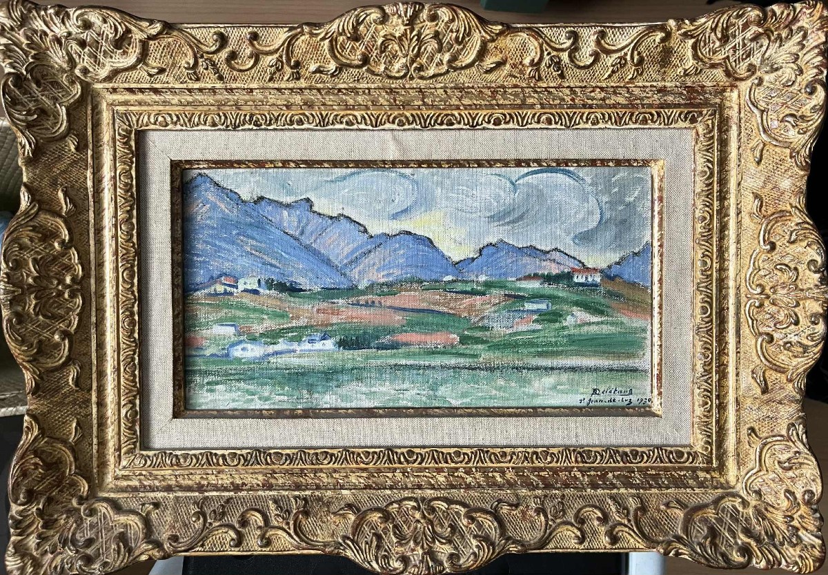Robert Deletang (1874 – 1951) “the Pyrenees Near Saint Jean De Luz” Oil /cardboard 15 X 29.5 Cm