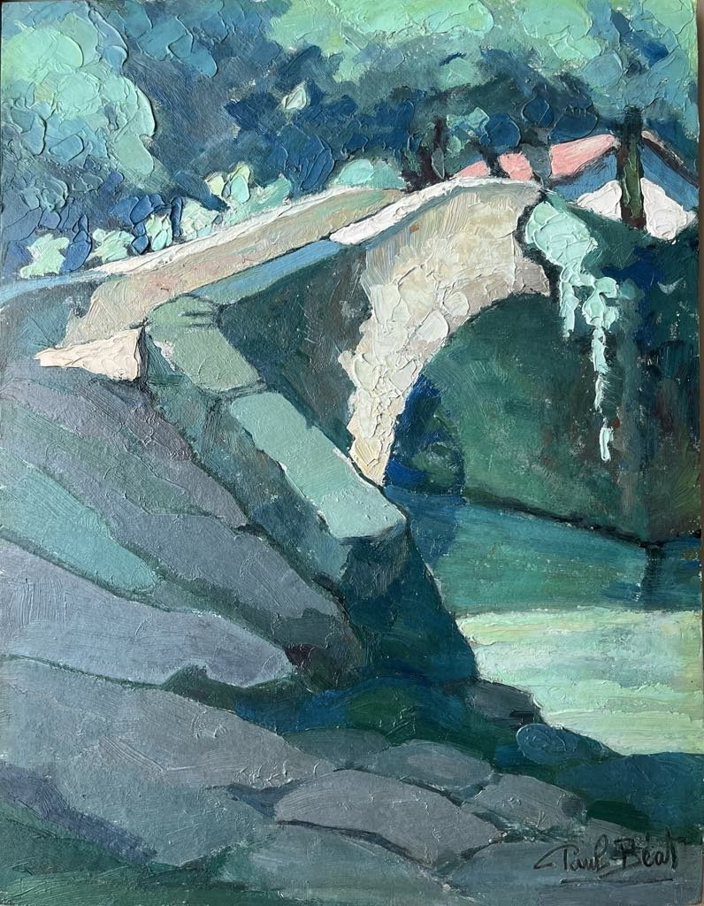 Paul Beat   Eyheraberry Bridge-saint-jean-pied-de-port-basque Country  Panel 35x27