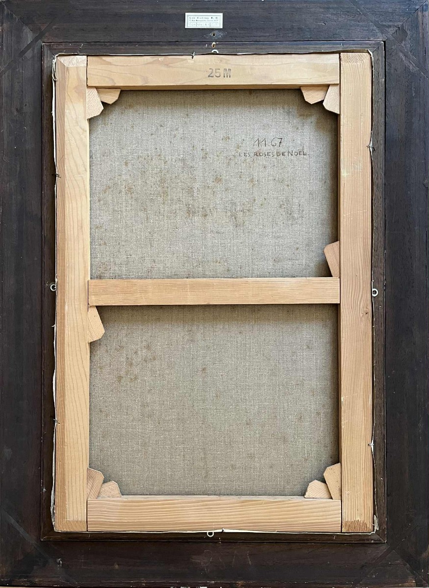 Pierre THERON (1918 – 2001) - Peintre Bordelais- "Les roses de Noël” (1967)  HST SBD 83 x 54 cm-photo-3