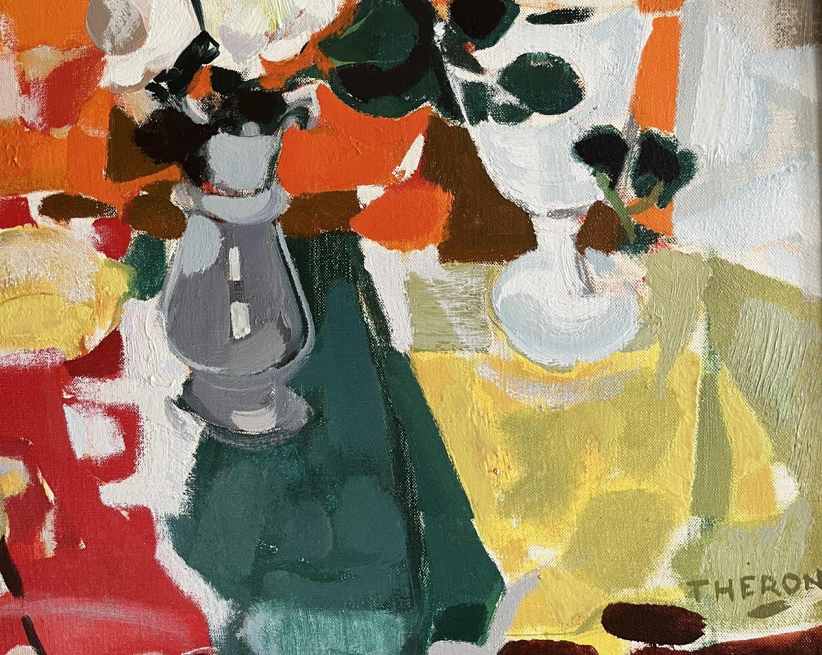 Pierre THERON (1918 – 2001) - Peintre Bordelais- "Les roses de Noël” (1967)  HST SBD 83 x 54 cm-photo-4