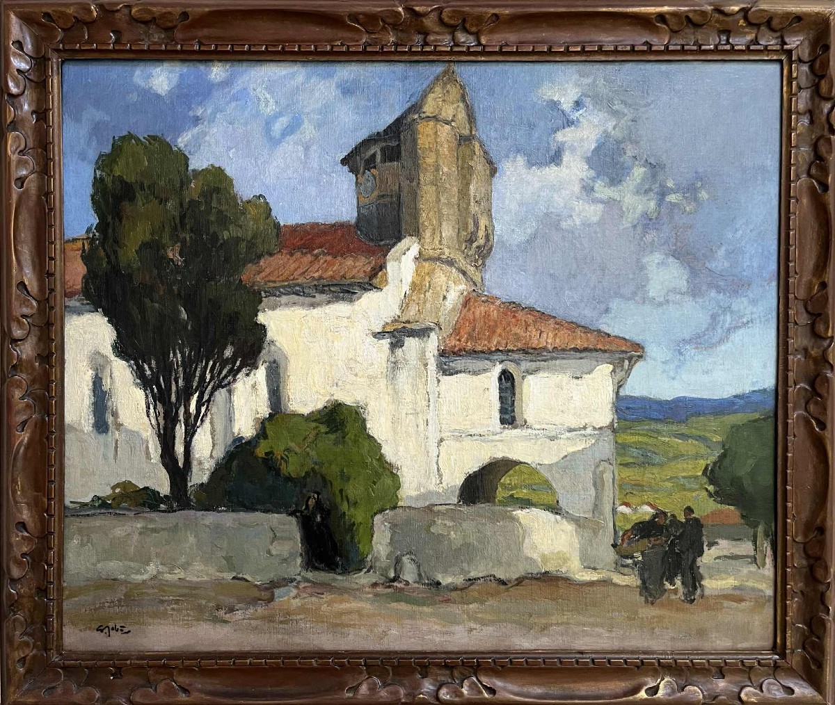 Georges Gobo (1876 – 1958) “animated View Of The Church Of Bidart” - Basque Country - Oil On Canvas, 54.5 X 65 Cm-photo-2