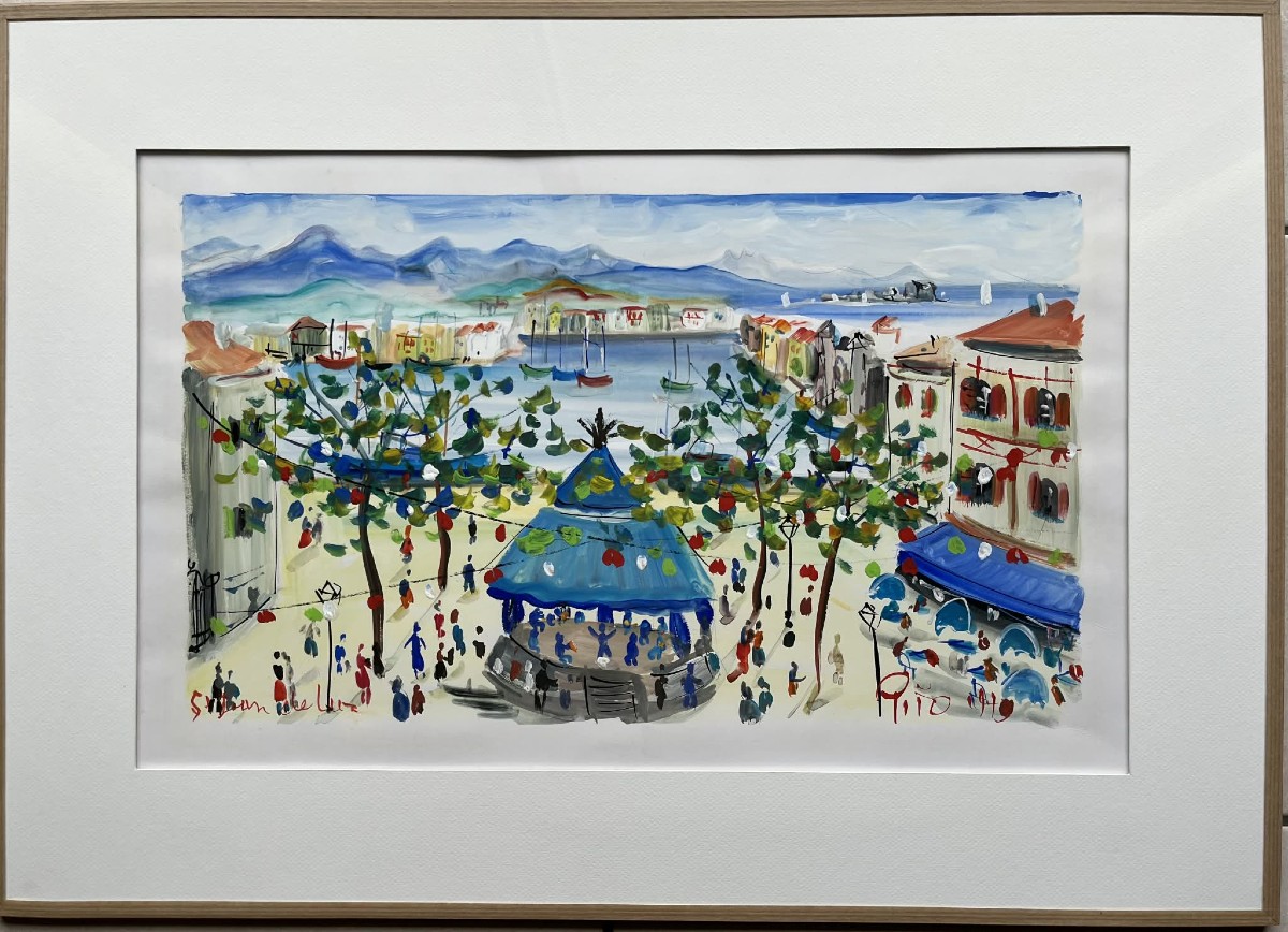 PITO (1924-2000)  Place Louis-XIV à Saint-Jean-de-Luz Pays basque  Gouache/aquarelle 34 x 55 cm-photo-2