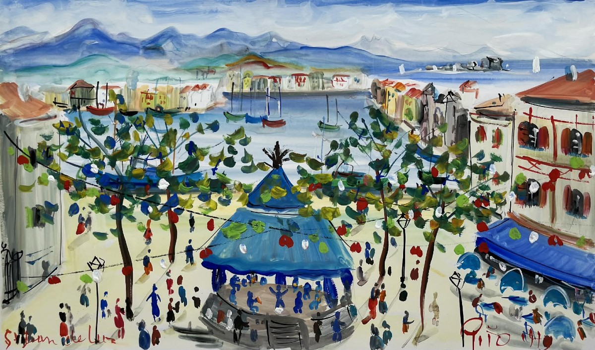 PITO (1924-2000)  Place Louis-XIV à Saint-Jean-de-Luz Pays basque  Gouache/aquarelle 34 x 55 cm-photo-1