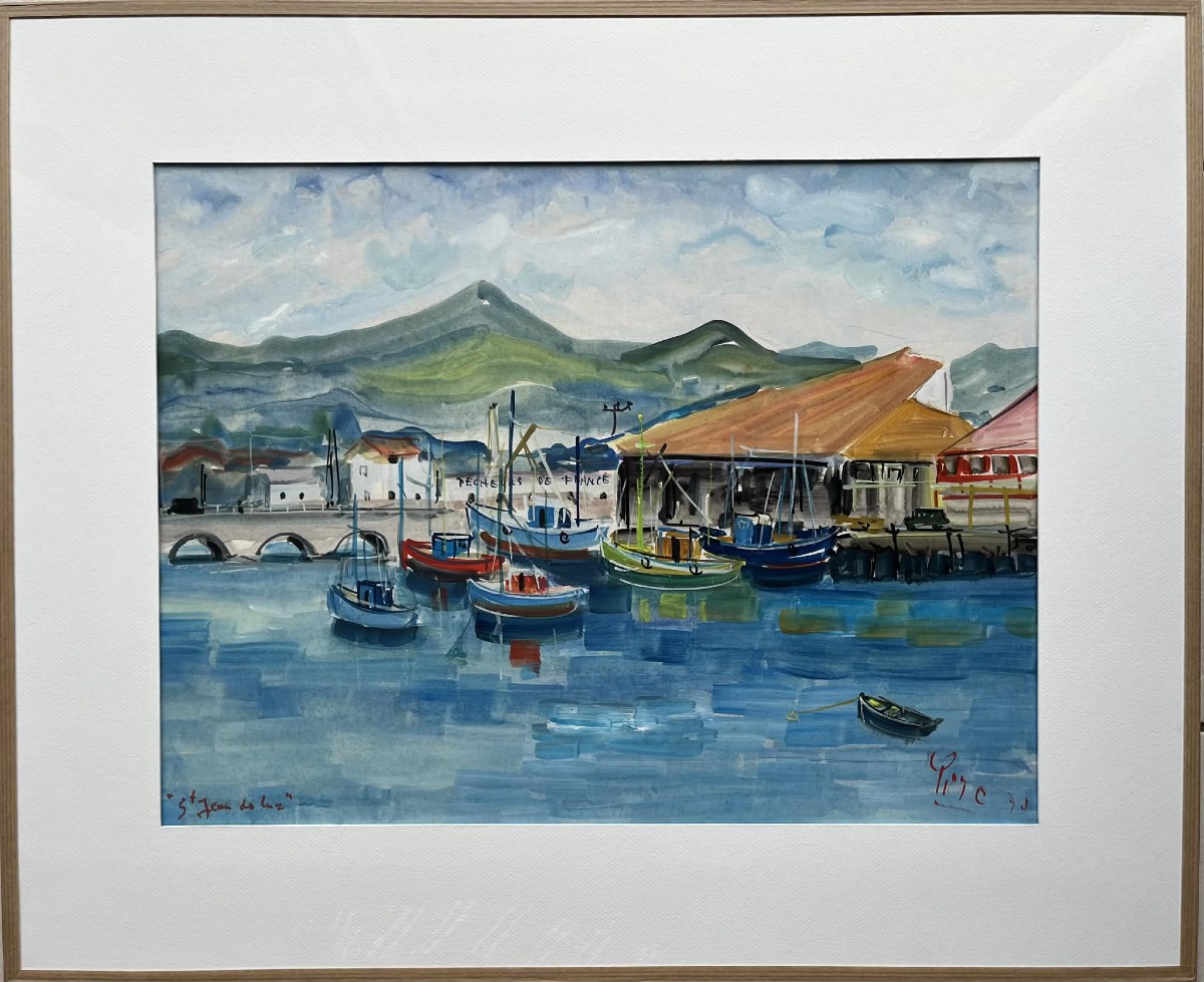 Pito (1924-2000) Port Of Saint-jean-de-luz, Basque Country - Gouache & Watercolour 38 X 51 Cm-photo-2