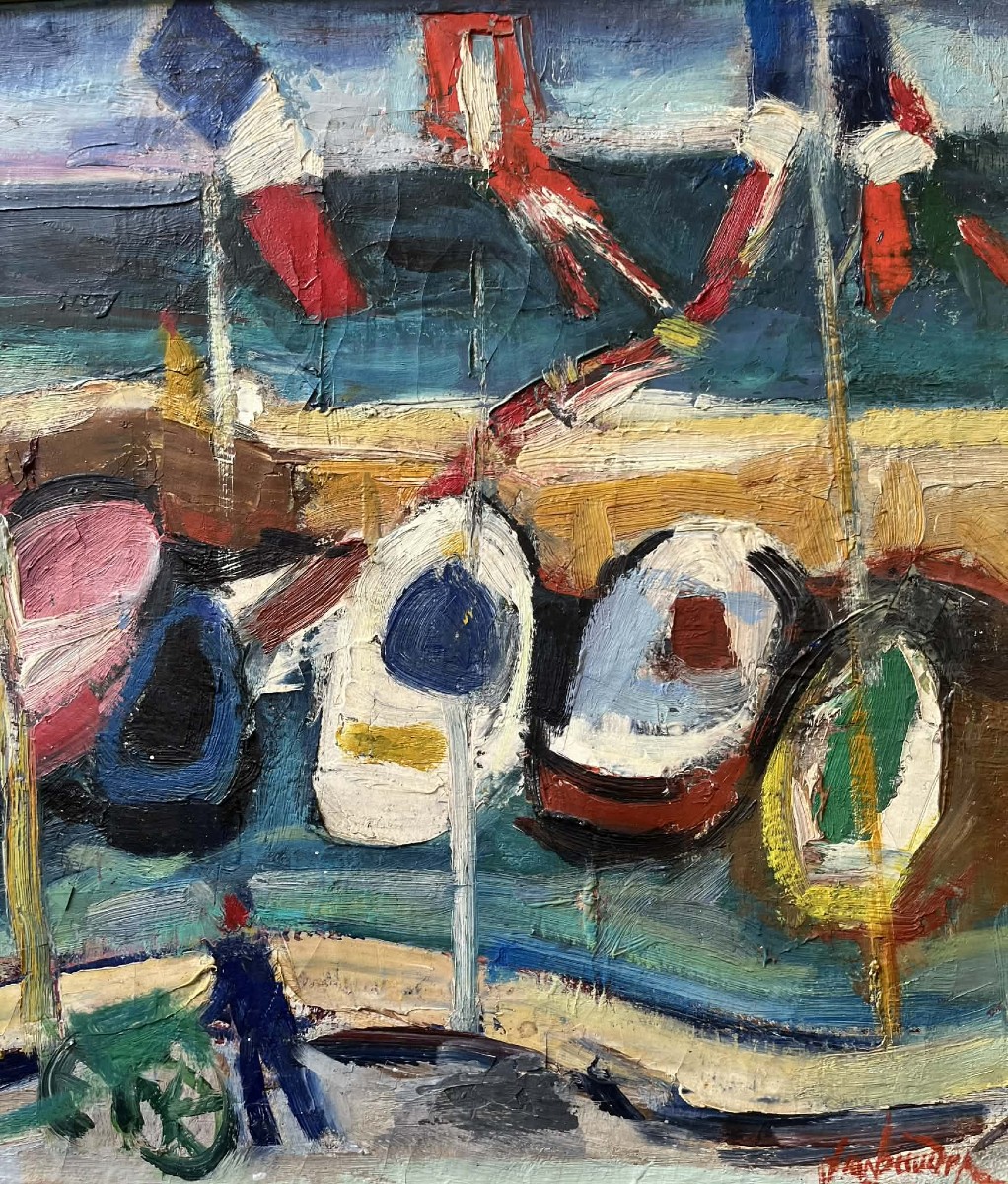 Jean Baudet (paris 1914 - Anglet 1989) "biarritz Harbour" Basque Country - Oil On Canvas 38x55 -photo-3