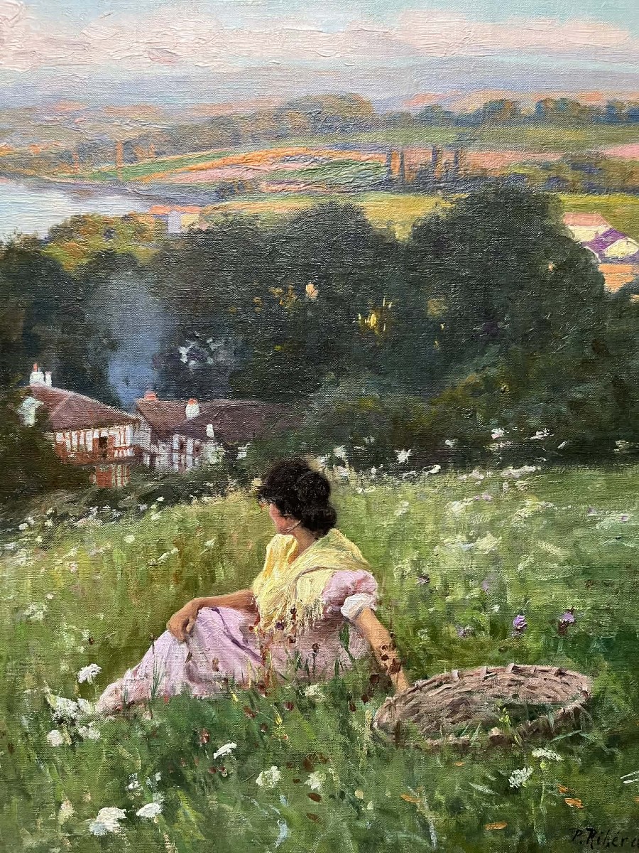 Perico RIBERA (1867–1949) Après la cueillette au Pays basque HST située Saint Jean de Luz 50x61-photo-4