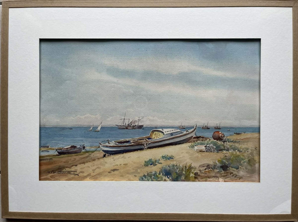 Henri d’HAUTERIVE (1865 –1957) "Pinasses sur le  bassin d'Arcachon" Aquarelle signée  28x43 cm-photo-2