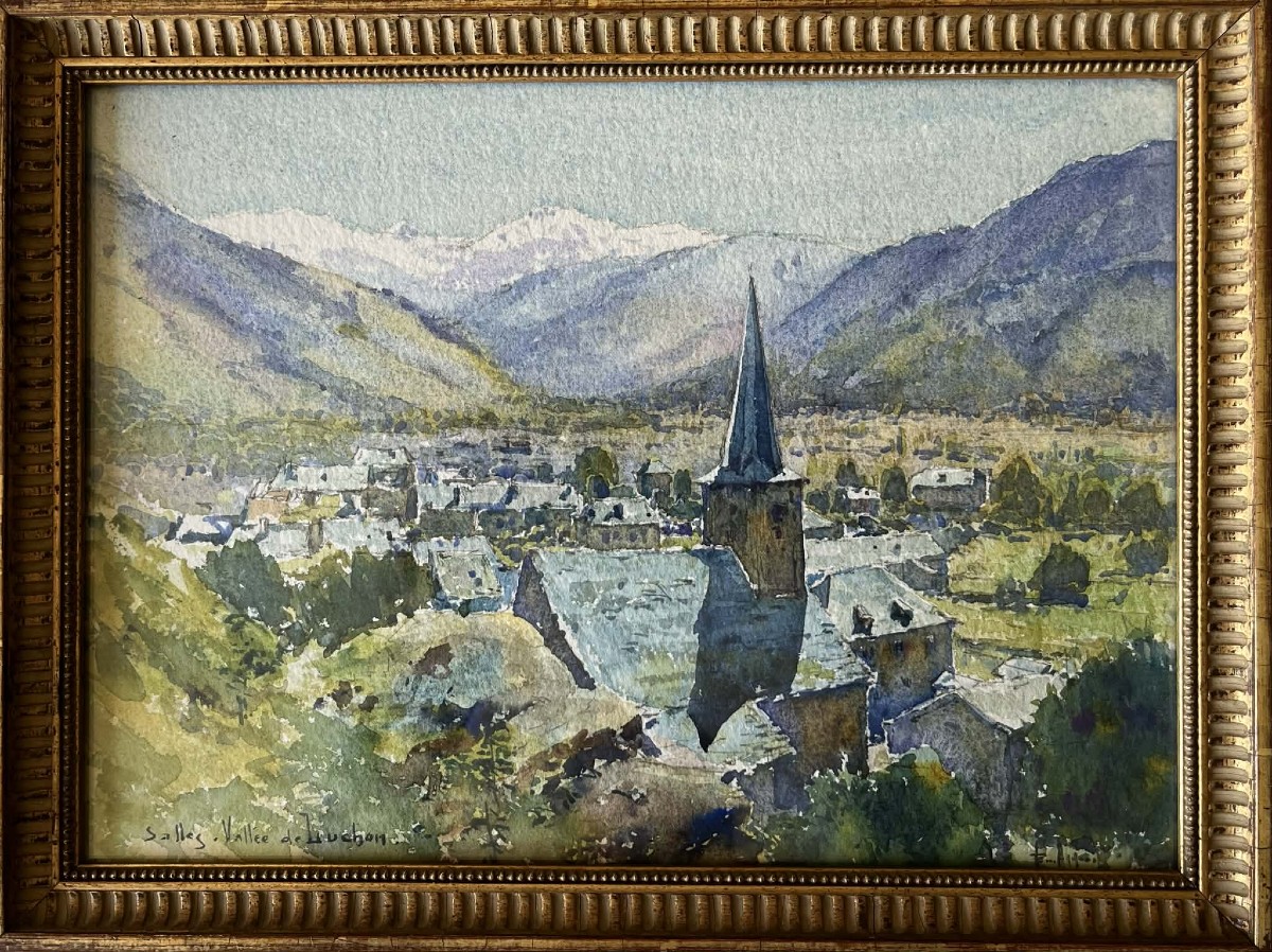 Emile APPAY (1876 – 1935) Salles et Pratviel– Vallée de Luchon - Pyrénées  Aquarelle 23x32 cm-photo-2