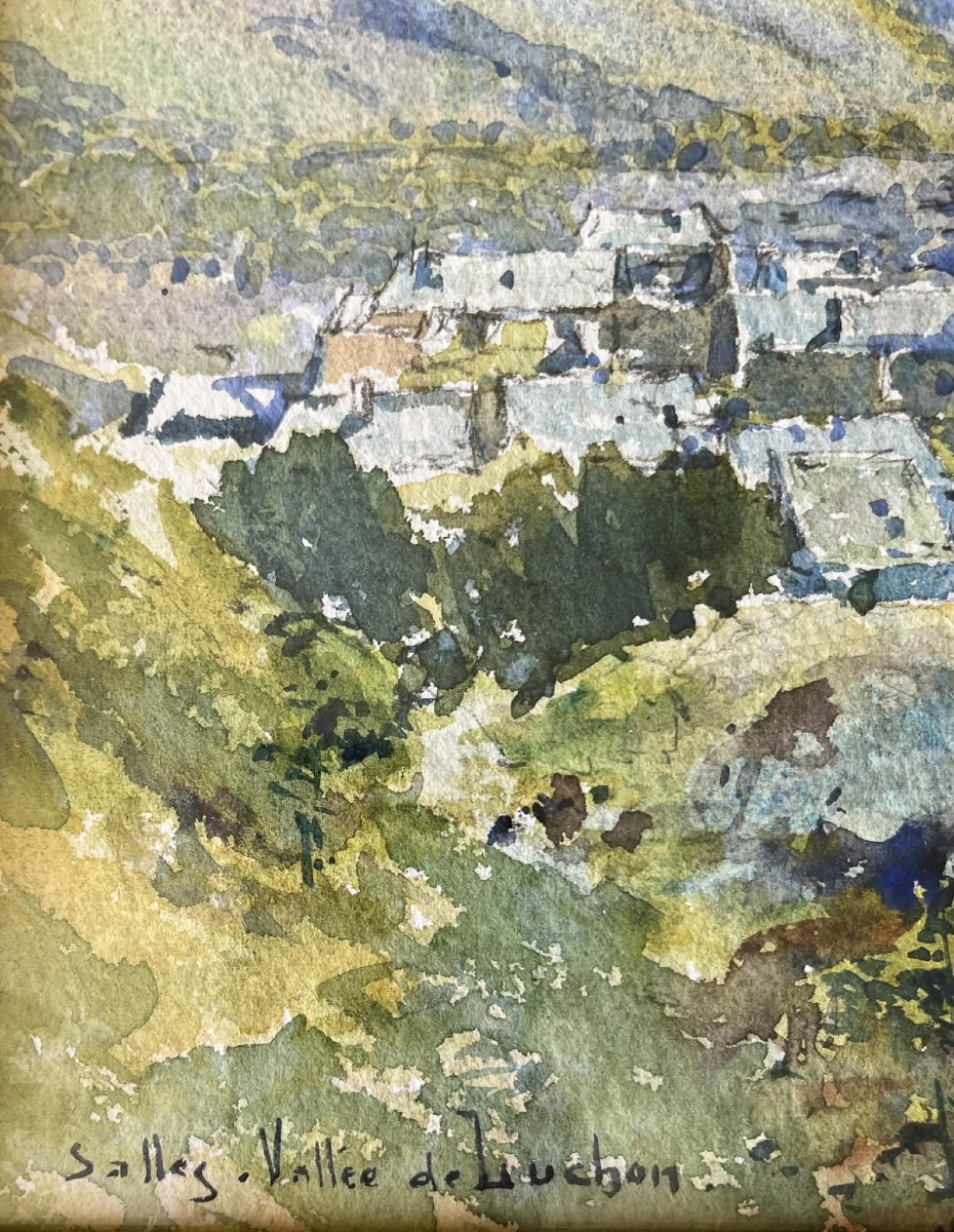 Emile APPAY (1876 – 1935) Salles et Pratviel– Vallée de Luchon - Pyrénées  Aquarelle 23x32 cm-photo-3