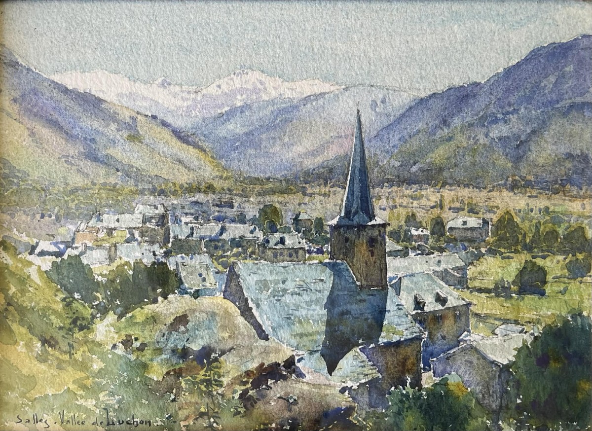 Emile APPAY (1876 – 1935) Salles et Pratviel– Vallée de Luchon - Pyrénées  Aquarelle 23x32 cm