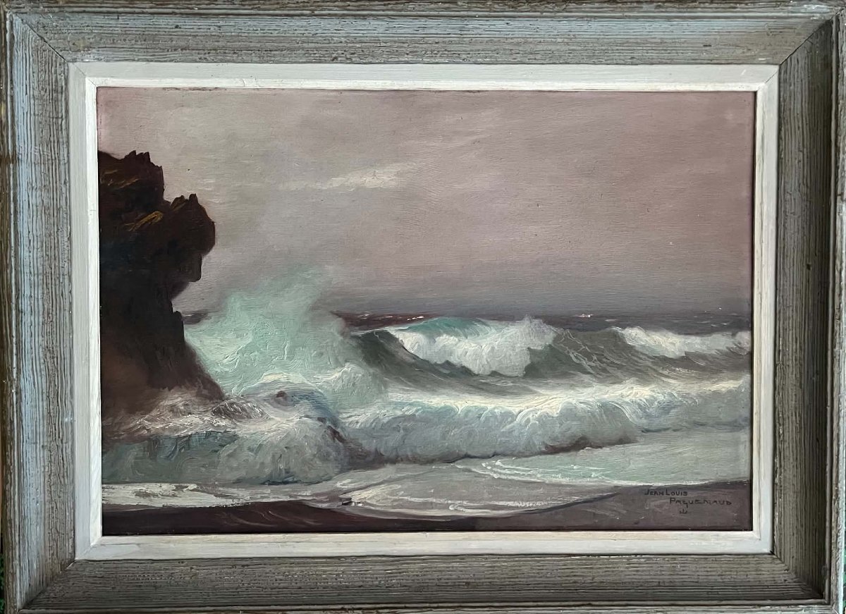 Jean-Louis PAGUENAUD (1876–1952) Peintre de la Marine Vague à Biarritz Pays basque HSP 38x55 -photo-4