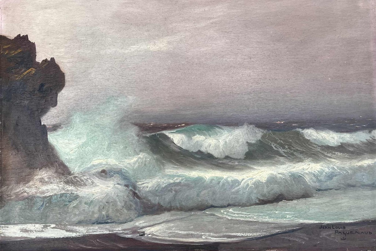 Jean-louis Paguenaud (1876-1952) Painter Of The Navy Wave At Biarritz Basque Country Hsp 38x55