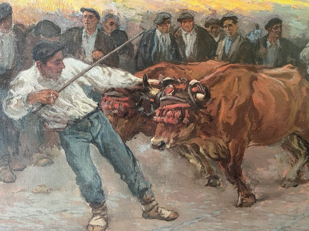 Ludovic GIGNOUX (1882 – ?)  Traction de pierre par les bœufs au Pays basque  HST SBG 64 x126 cm-photo-3
