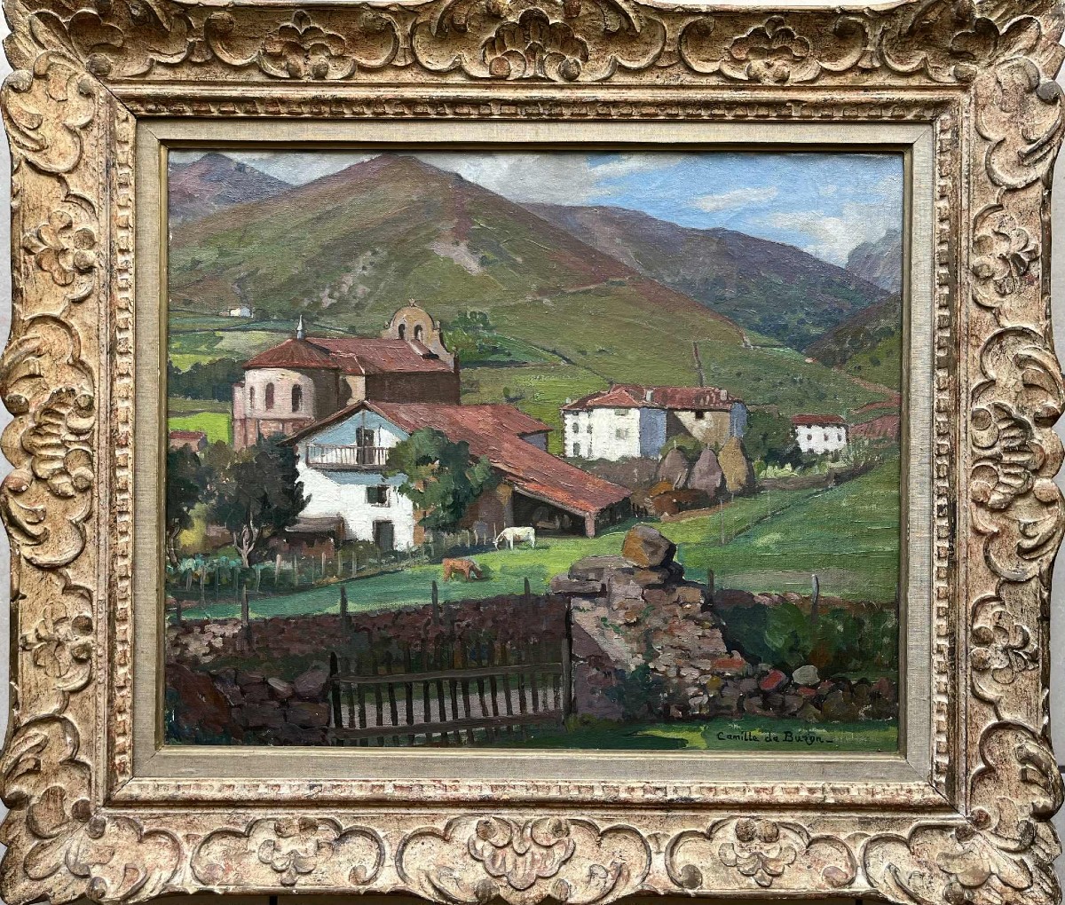 Camille DE BUZON (Bordeaux 1885–Mérignac 1964) Vue de Bidarray  Pays basque HST SBD 50 x 61 cm-photo-2