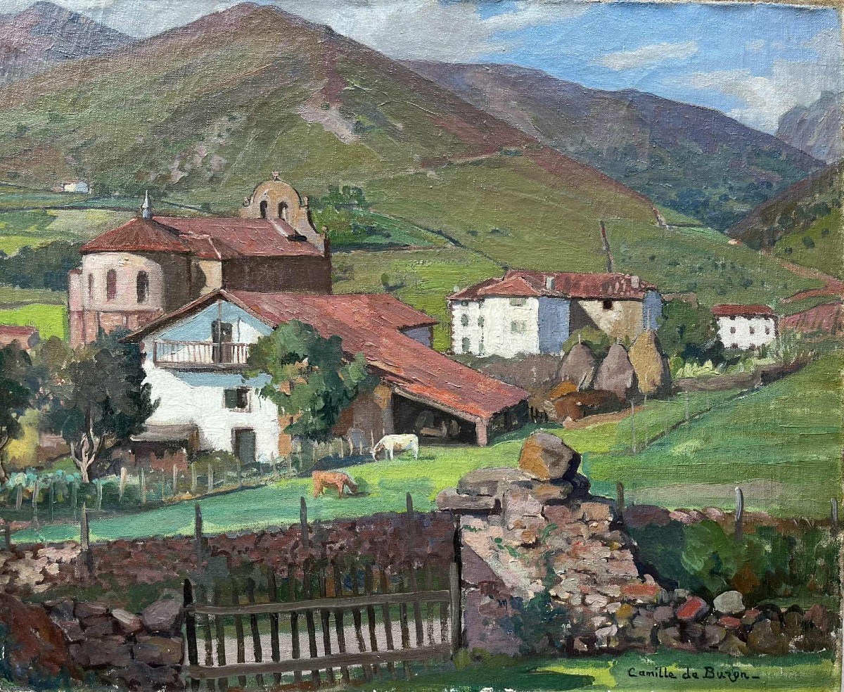 Camille DE BUZON (Bordeaux 1885–Mérignac 1964) Vue de Bidarray  Pays basque HST SBD 50 x 61 cm