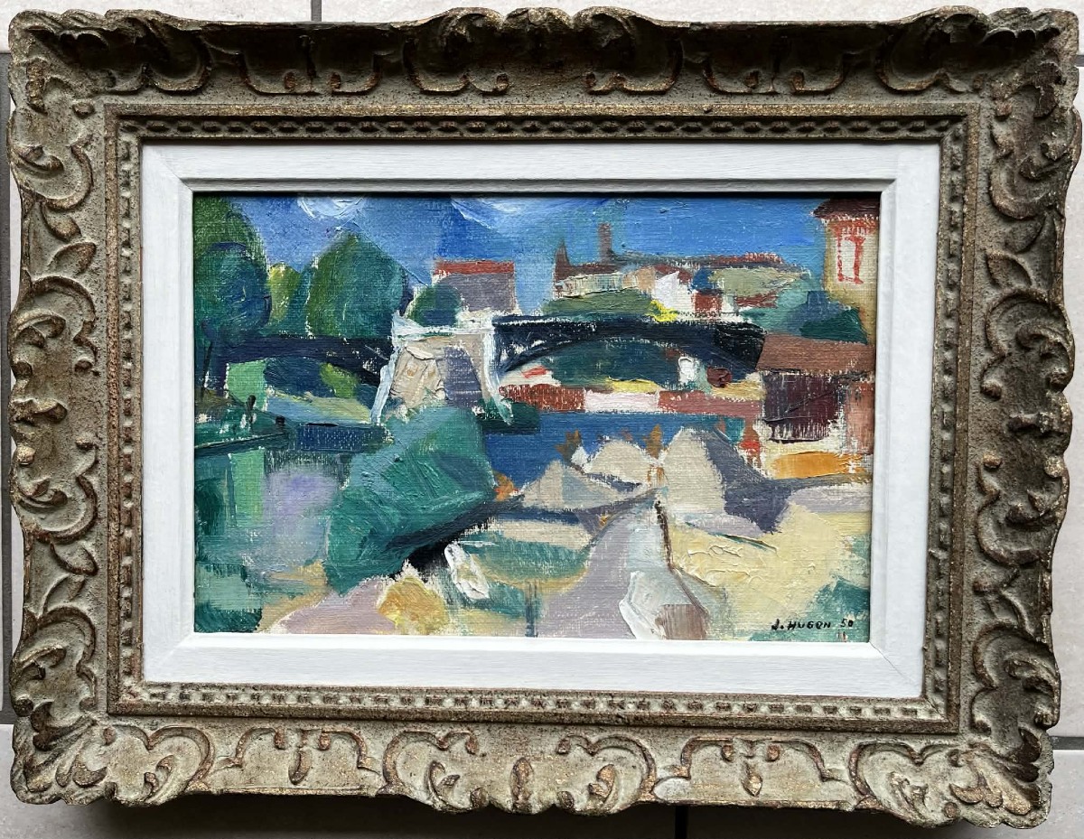 Jean Hugon (1919 - 1990) Garonne River In Toulouse (1950) -bordeaux School- Oil/canvas 22x32 Cm