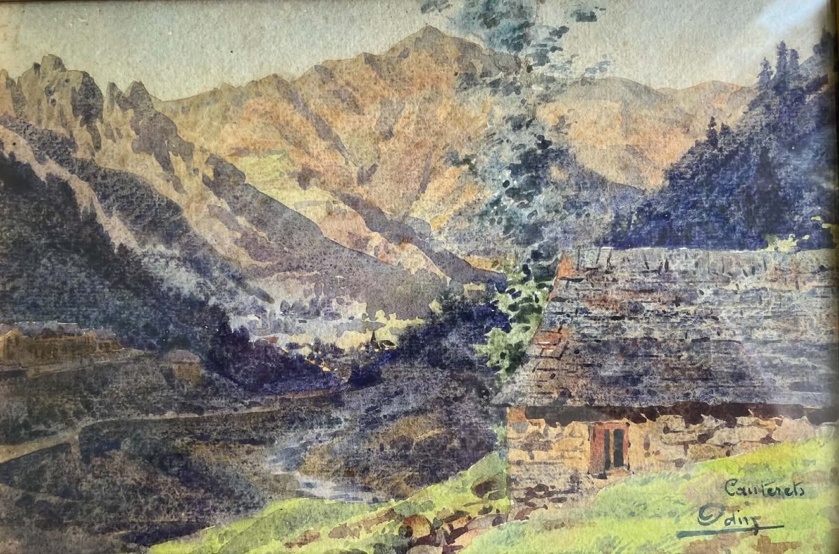  Blanche Odin(1865 - 1957) Cauterets Vallon Du Lutour Pyrénées Watercolor Signed/localized 17x26-photo-2