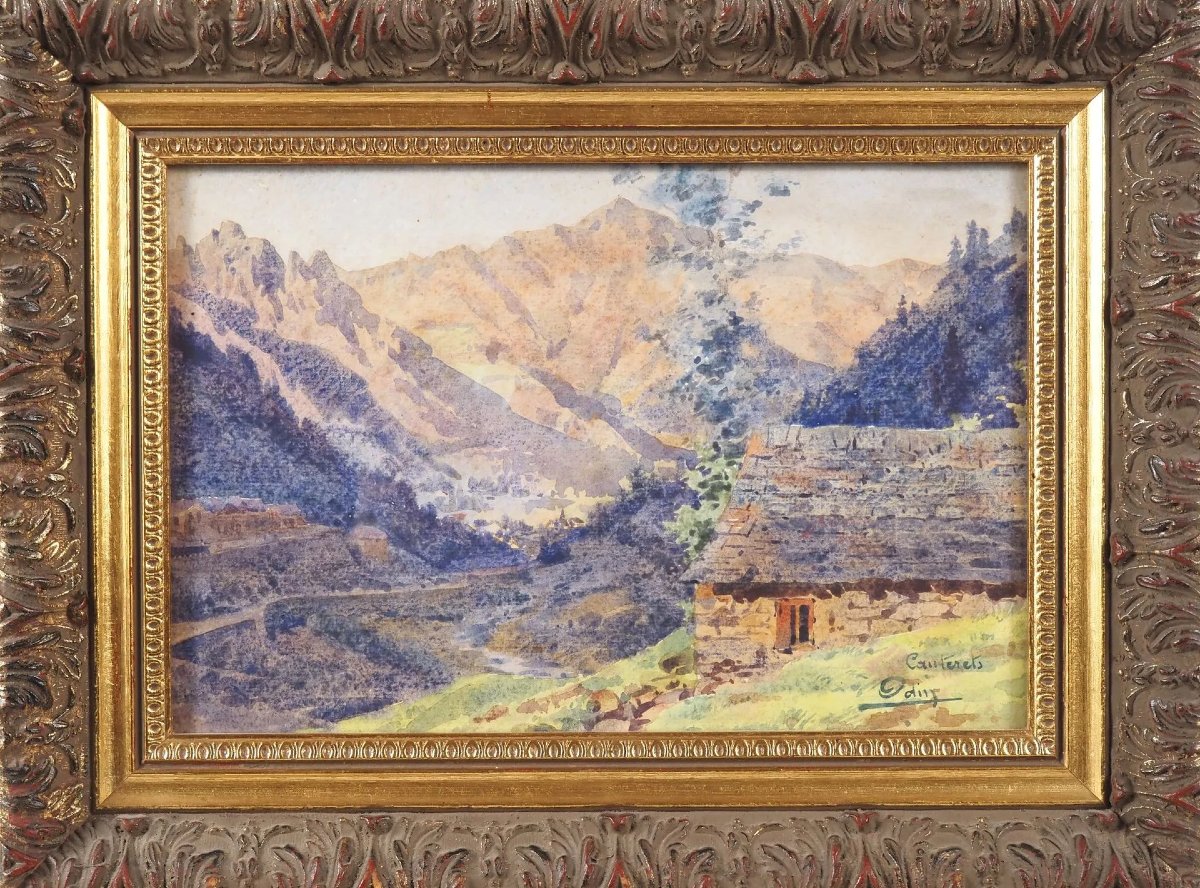  Blanche Odin(1865 - 1957) Cauterets Vallon Du Lutour Pyrénées Watercolor Signed/localized 17x26