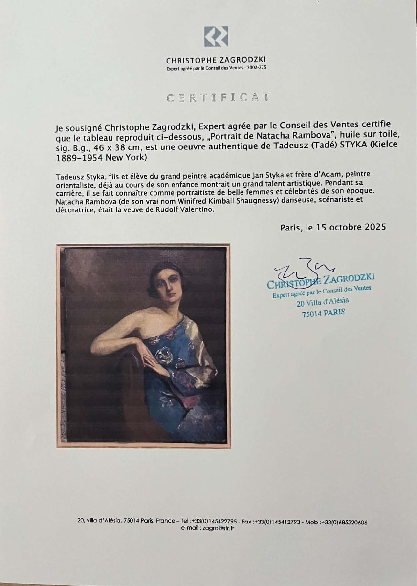 Tadé STYKA (Kielce1889–New York 1954) Peintre Polonais Portrait de Natacha Rambova  HST46x38 cm-photo-4
