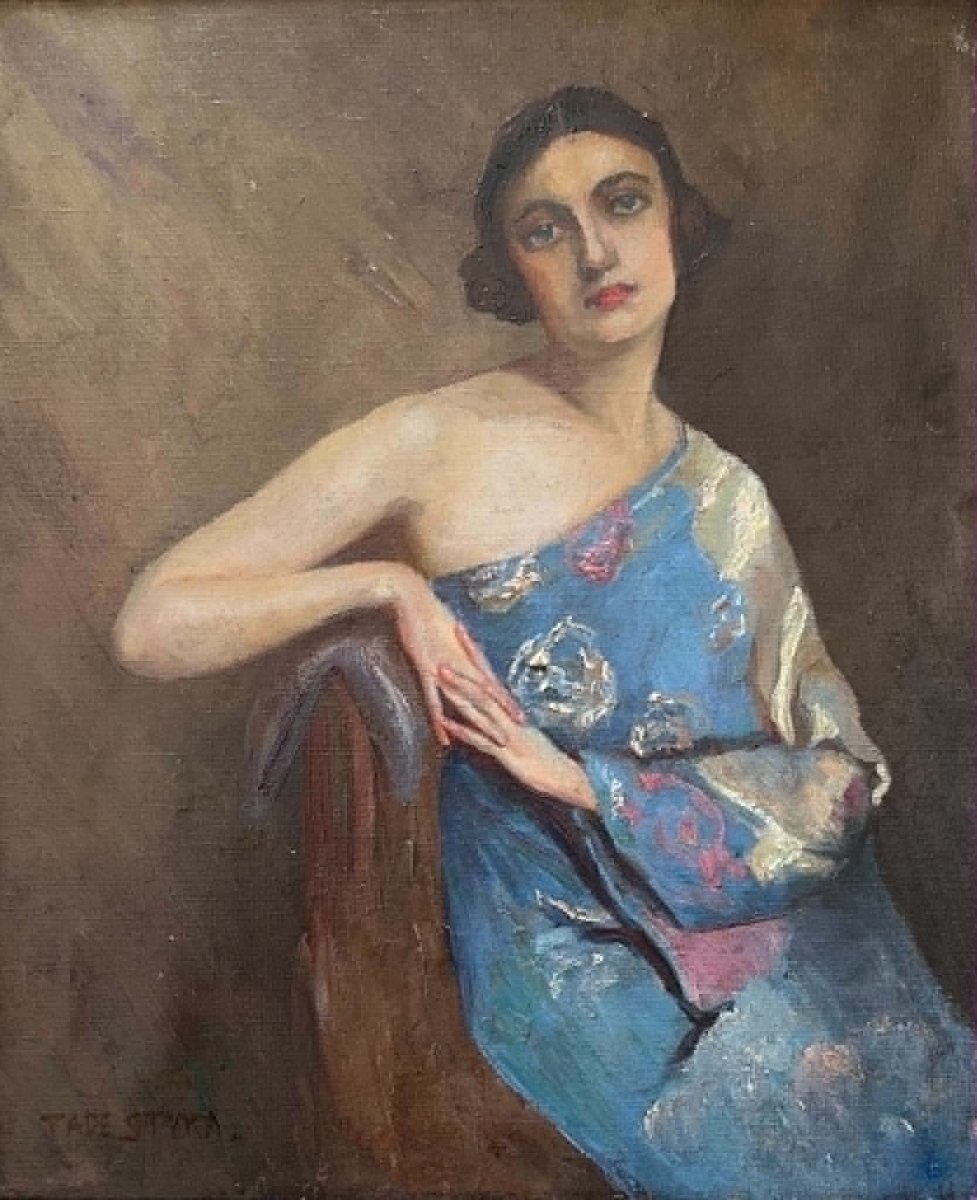 Tadé STYKA (Kielce1889–New York 1954) Peintre Polonais Portrait de Natacha Rambova  HST46x38 cm