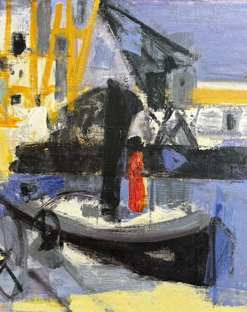 Maurice-Elie SARTHOU (Bayonne 1911 – Paris 1999) Le canal (remorqueur ciel violet) HST 54x73 cm-photo-4