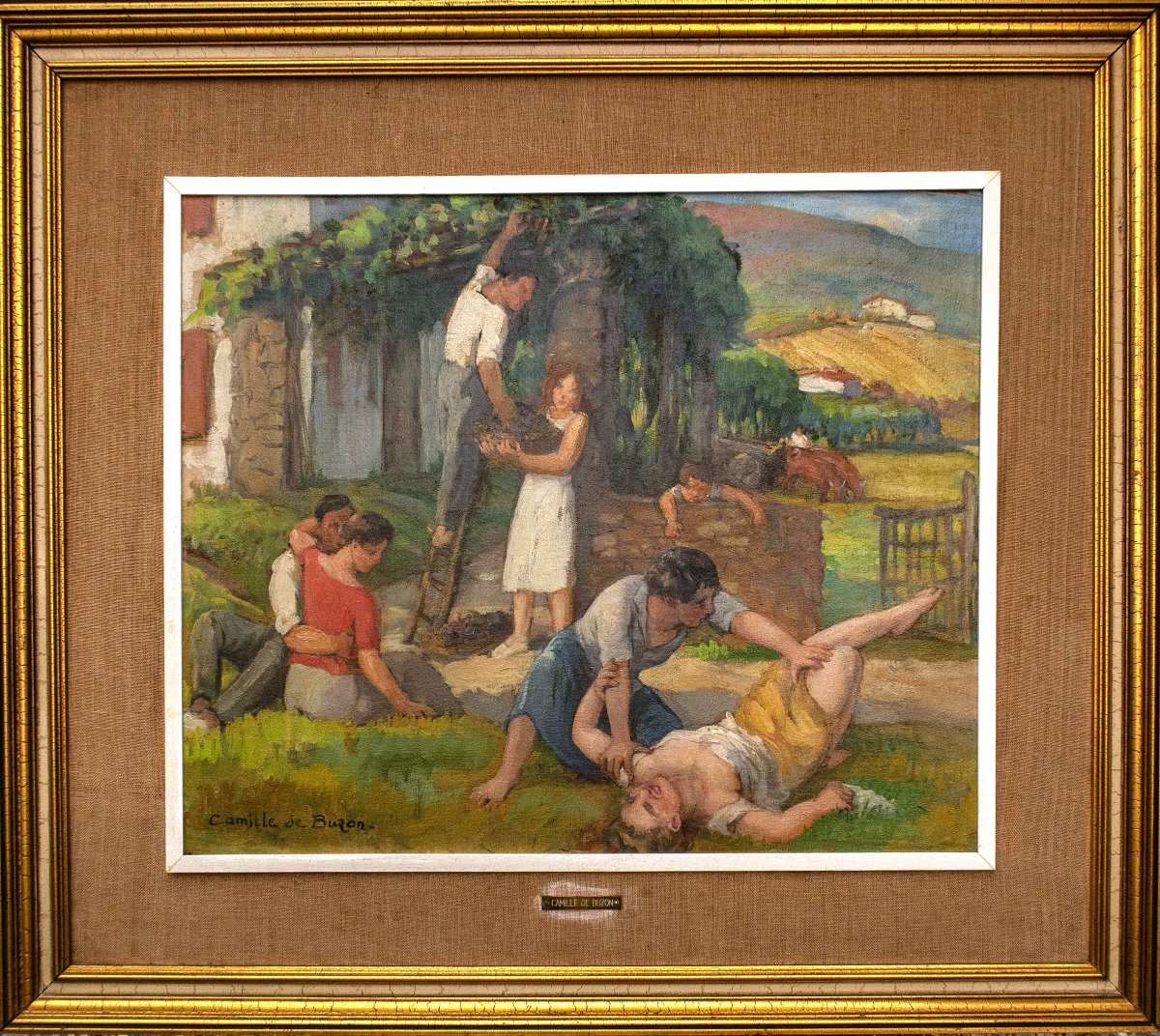 Camille DE BUZON (Bordeaux 1885–Mérignac 1964) Fête des vendanges au Pays basque HSP 50x60 cm -photo-2