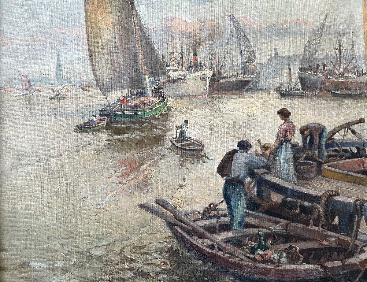 Pierre-Louis CAZAUBON (Bordeaux 1873-Bordeaux 1950) "Le port de Bordeaux" HST 61 x 50 cm-photo-4