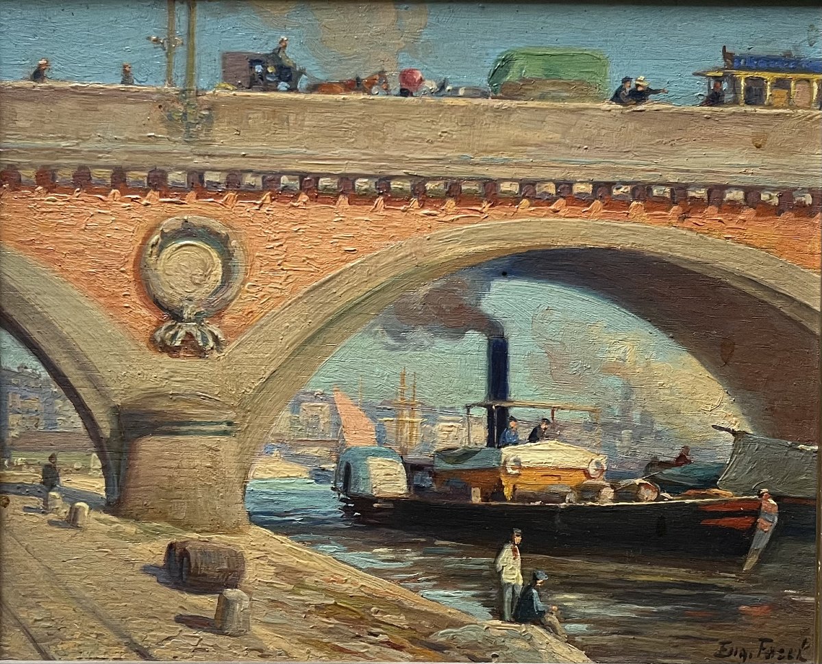 Eugène Forel (1858–1938)   The Pont De Pierre In Bordeaux - Dated 1922 – Oil/ Panel -20 X 25 Cm