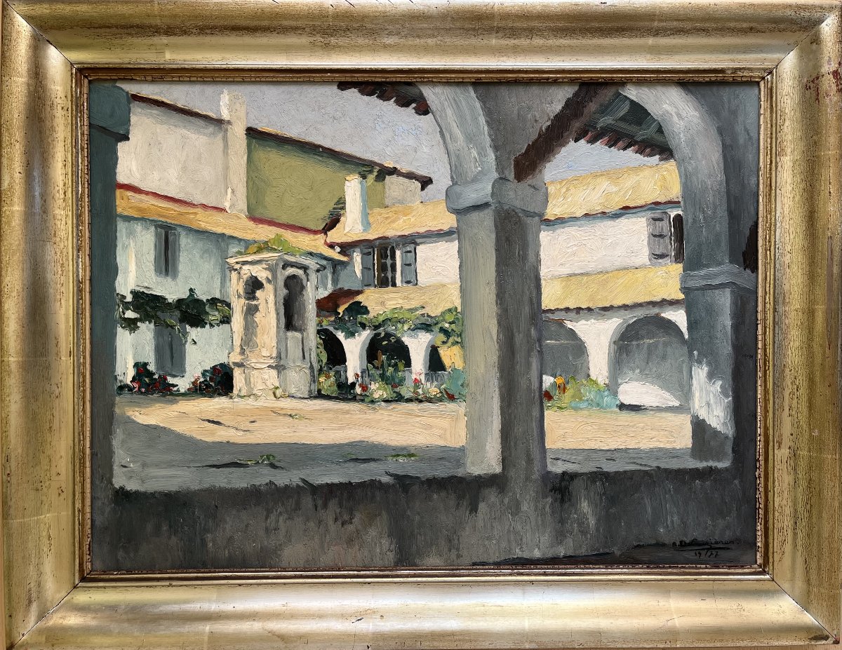 André Delauzieres (paris 1904 – Lauzieres 1941) The Récollets Cloister In Ciboure  Oil /canvas -photo-2