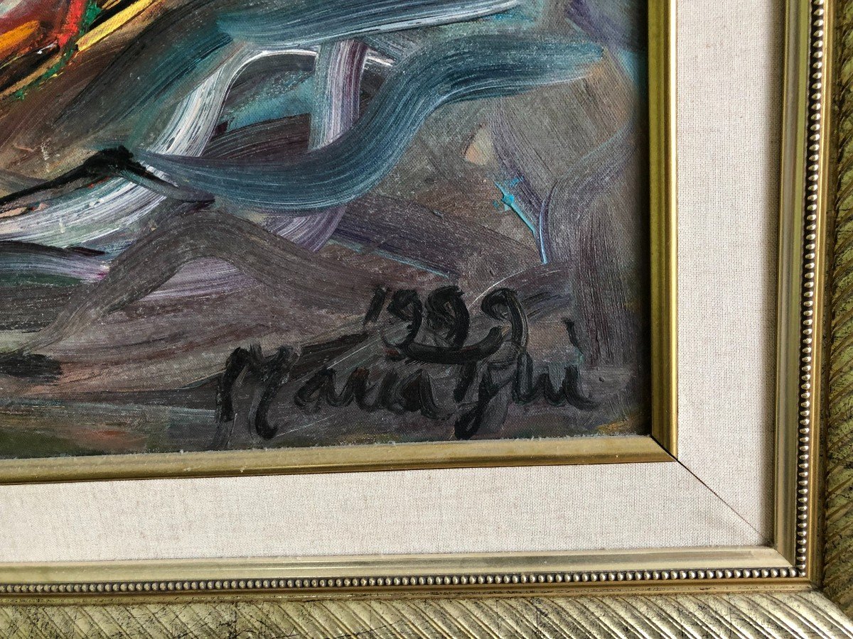 Maria Tjui (1934-2016)  "fishing Boats" Oil/canvas 97 X 127 Cms-photo-3