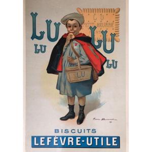 Carton Publicitaire Original : Lu 1897 Biscuits Lefevre Utile Dimensions: 55x36 Cms