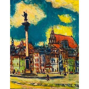 Mieczysław Lurczynski (1908-1992) « La Place Zamkowy à Varsovie » Huile sur carton 40x50