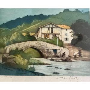 Raoul Serres (1881 – 1971) "old Bridge In The Basque Country" Signed/justified Etching, 16x21