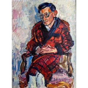 Mieczysław Lurczynski (1908-1992) « Portrait du prince W. Czartoryski » Huile sur carton 73x54