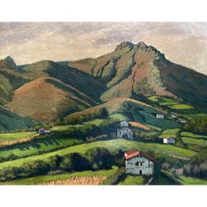 Pierre Labrouche (1876-1956) "Environs de Sare, Pays basque" Huile sur panneau signée, 44x36 cm