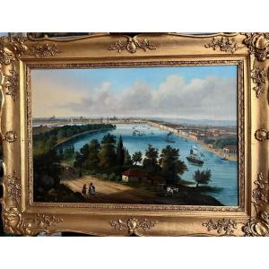 "the Port Of Bordeaux", German School Of The 19th Century, Hst Glued On Cardboard, 63x42.5 Cm