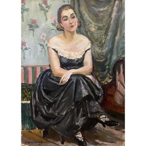 Georges de Sonneville (1889– 1978 ) "Portrait de Germaine Copperie" HST signée 1923  81 x 60 cm