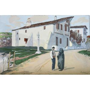  Louis Floutier (1882-1936) "in Front Of The White Cross, Ciboure, Basque Country" Lithograph, 18x27