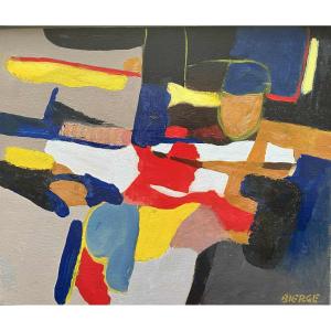 Roland BIERGE (1922 – 1991) - Composition du 16 mars 1976 Huile/papier/panneau 27x32 cm
