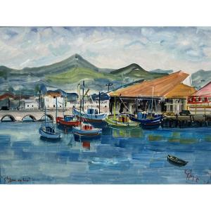Pito (1924-2000) Port Of Saint-jean-de-luz, Basque Country - Gouache & Watercolour 38 X 51 Cm