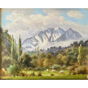 Charles Wislin (1852-1932) View Of The Gabizos From Argelès-gazost - Pyrenees - Hsp 26x 33 Cm