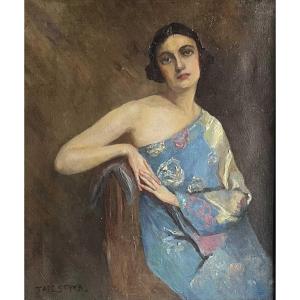 Tadé STYKA (Kielce1889–New York 1954) Peintre Polonais Portrait de Natacha Rambova HST46x38 cm