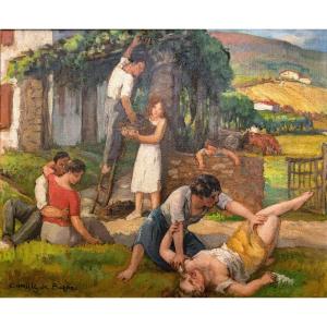 Camille DE BUZON (Bordeaux 1885–Mérignac 1964) Fête des vendanges au Pays basque HSP 50 x 60 